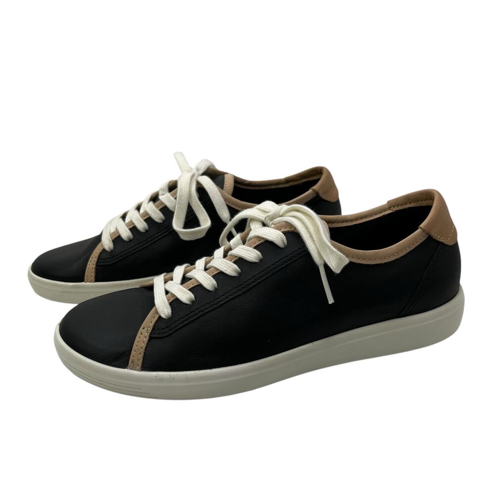 Ecco Soft 7 Black Leather Casual Everyday Long Lace Women's Sneaker 5-5.5